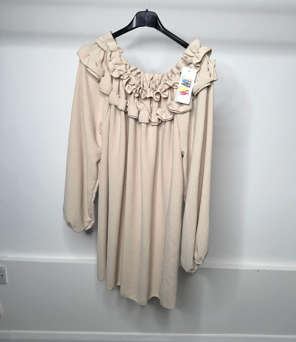 PLUS SIZE - Ruffle Neckline Detail Elasticated Blouse