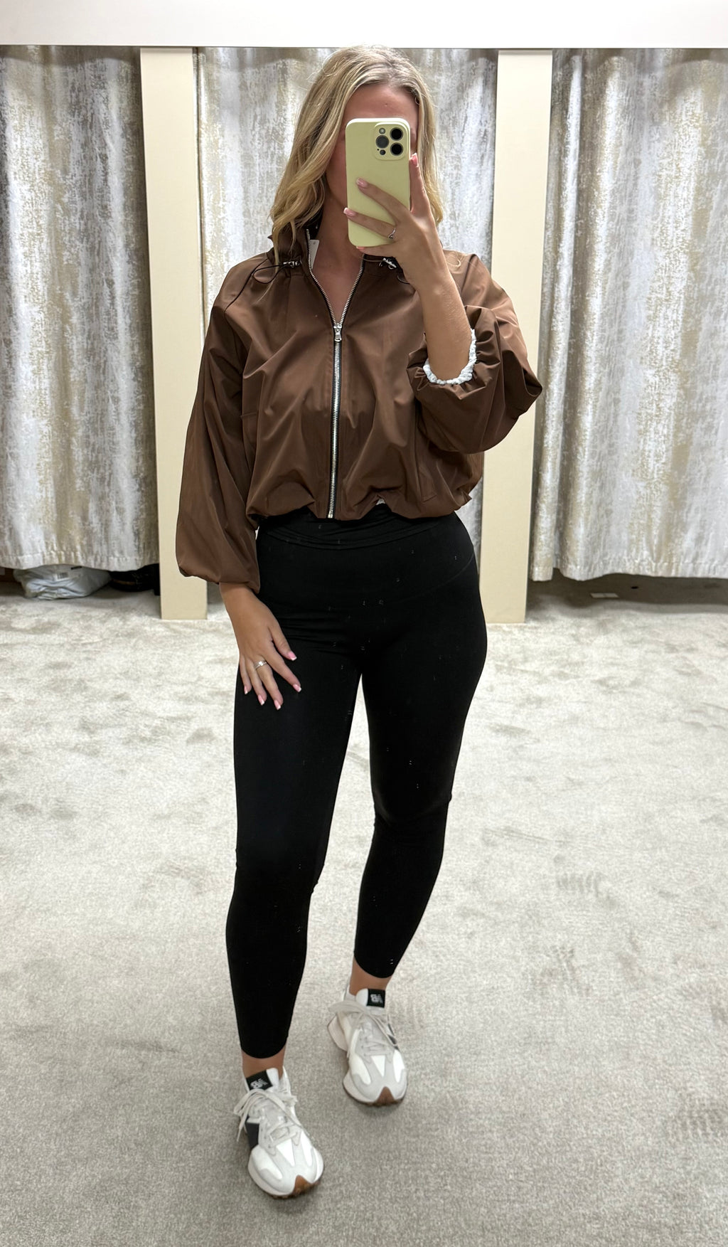 Ruched Collar Detail Waist Cinching Elasticated Zip Up Jacket