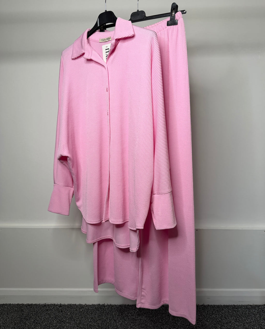 PLUS SIZE - Fine Ribbed Soft Long Shirt & Trouser Co Ord