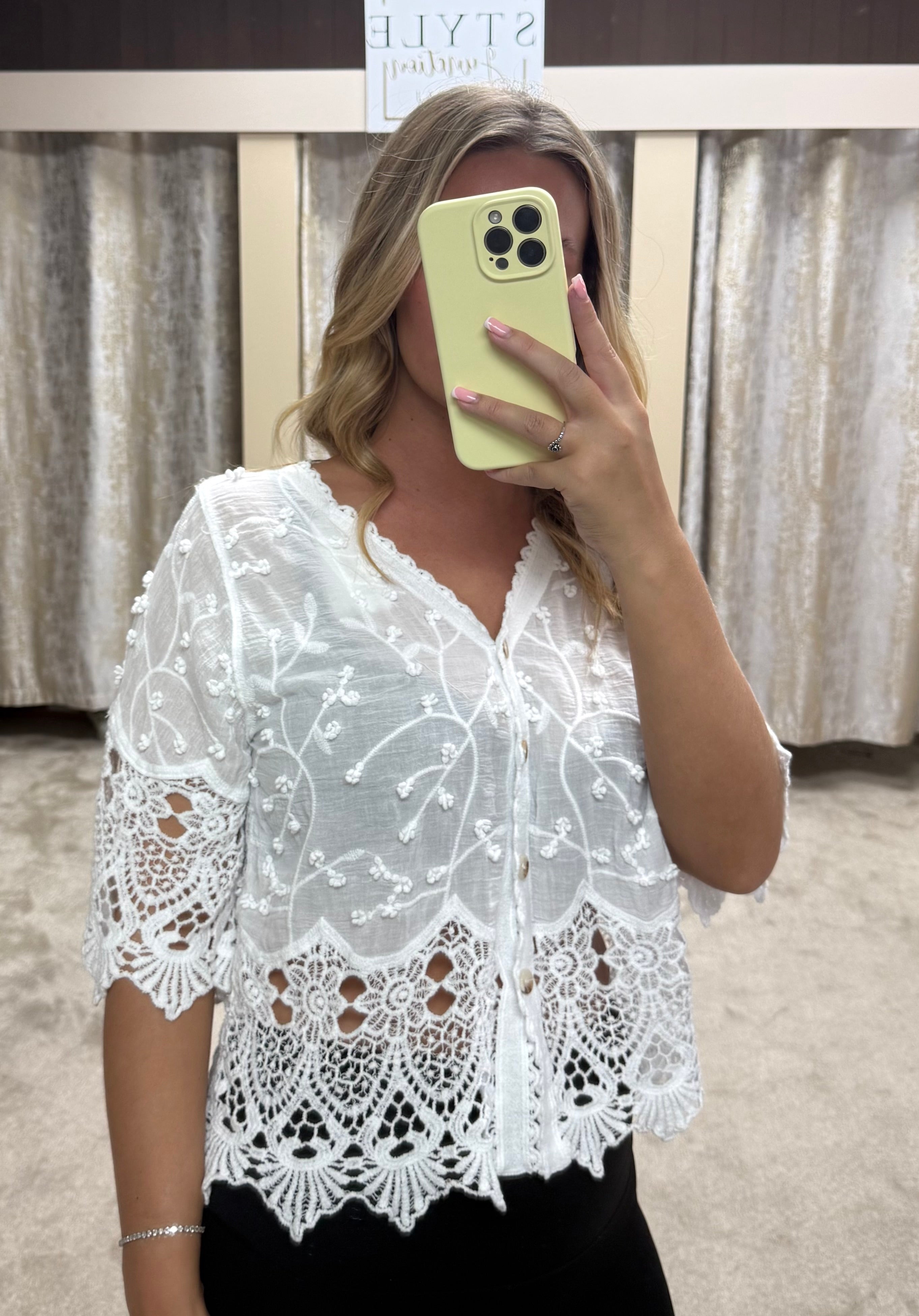 Flower Embroidered Crochet Detail Cardigan