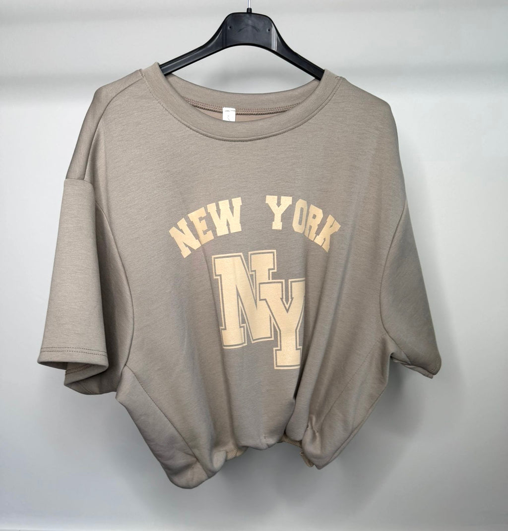 Bubble Hem Cropped Scuba Top - New York Logo