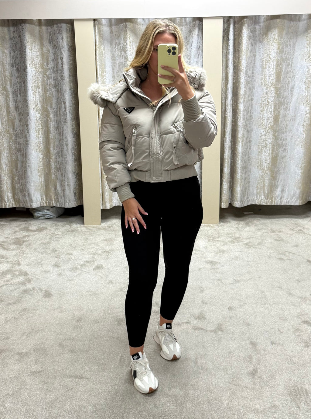 Luxe Faux Fur Paris Logo Coat - Stone