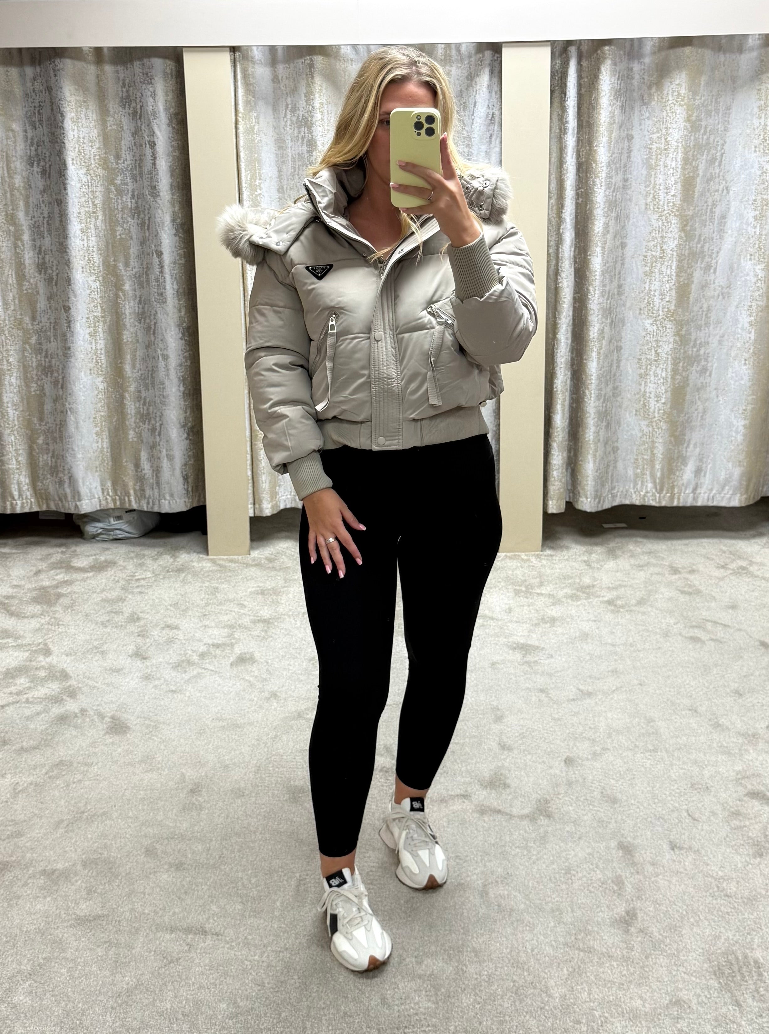 Luxe Faux Fur Paris Logo Coat - Stone