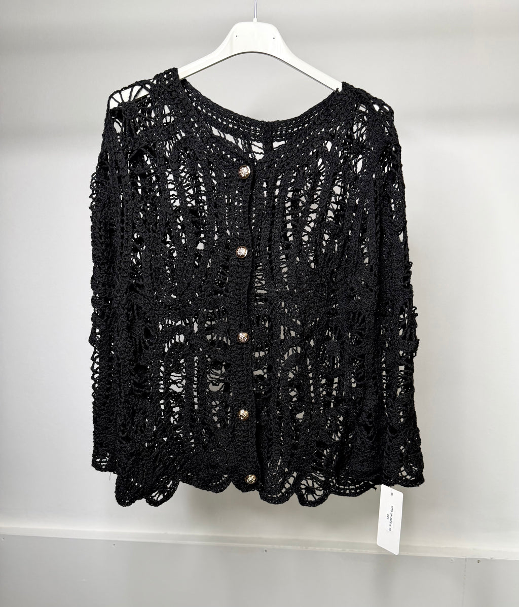 Crop Crochet Cardigan With Gold Button Detail