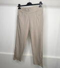 Stretchy Elasticated Waist Capri Pants With Crochet Ankle Detail - BEIGE