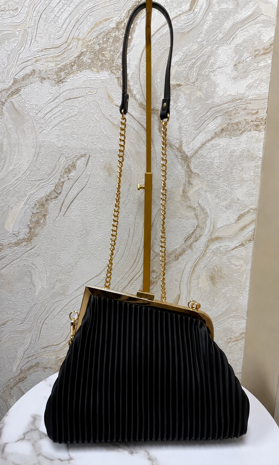 Boujee Asymmetrical Soft Ribbed Bag - Black