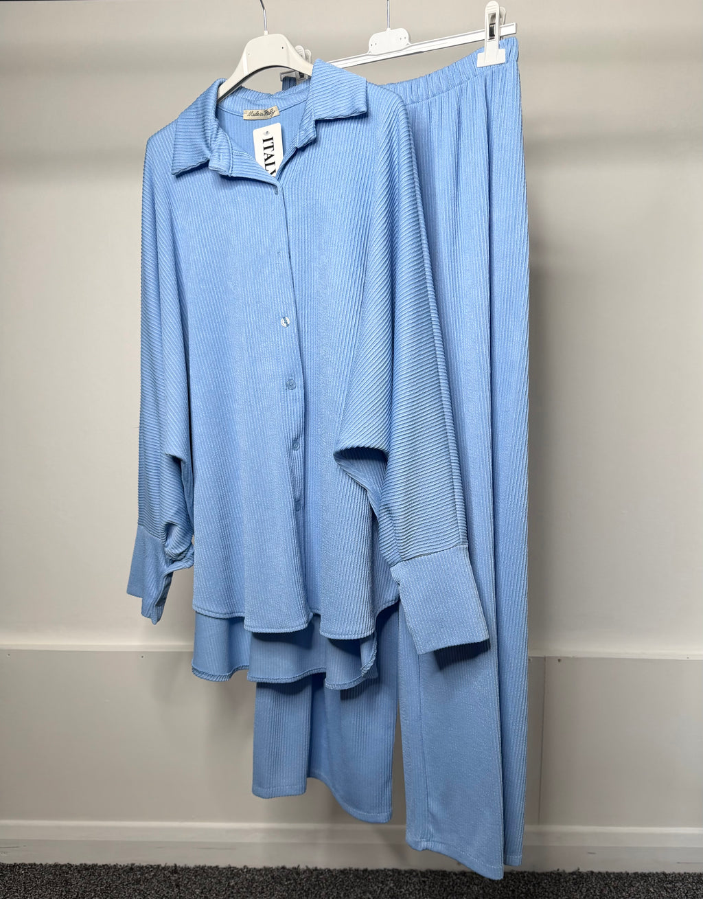 PLUS SIZE - Fine Ribbed Soft Long Shirt & Trouser Co Ord