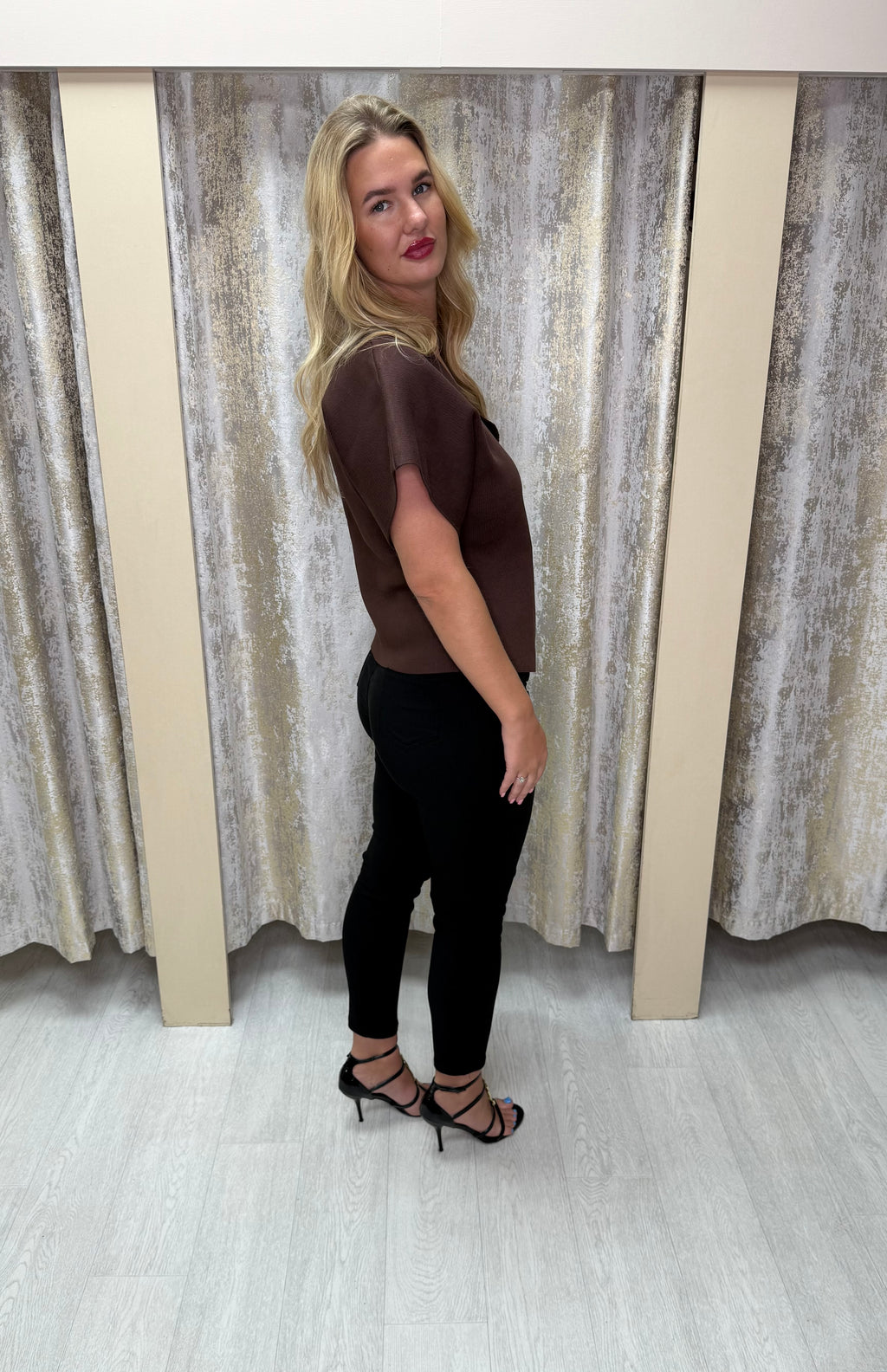 Cap Sleeve Wrap Top with Gold Button Detail