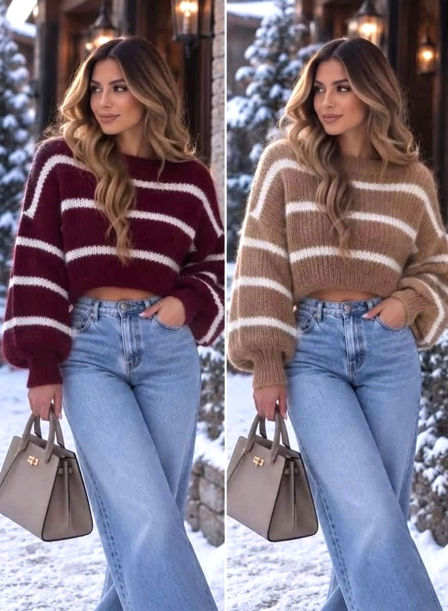 Cropped Striped Soft Knit Jumper