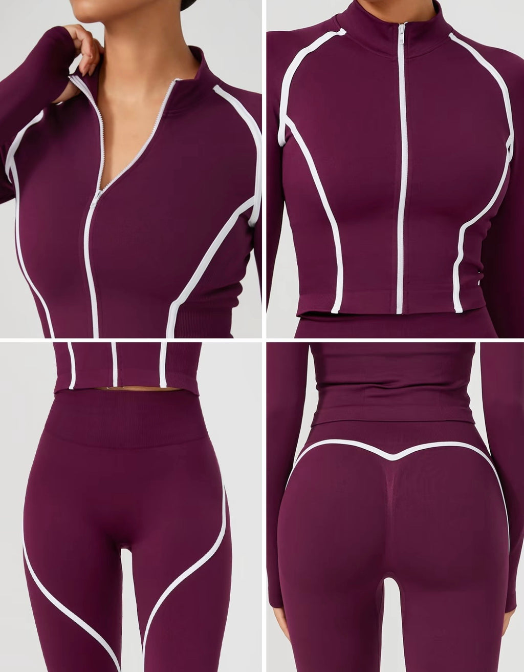 Body Sculpting White Detail Gym Set - Purple