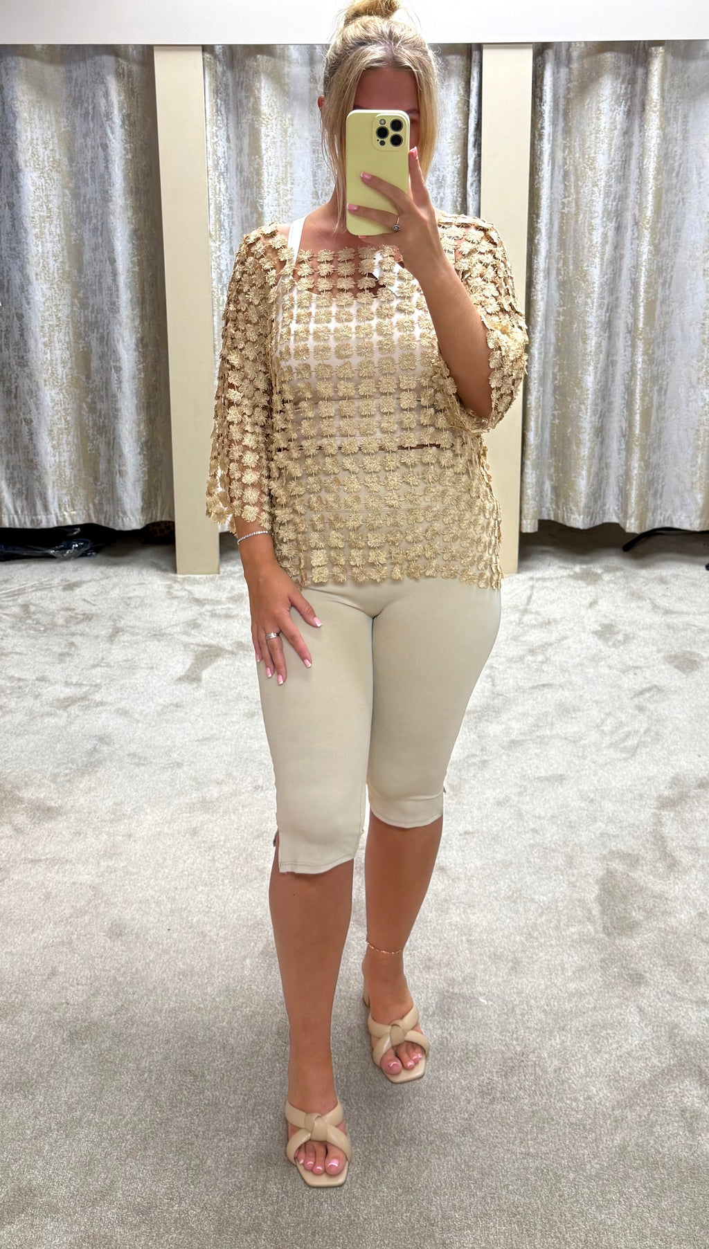 Metallic Crochet Flower Top
