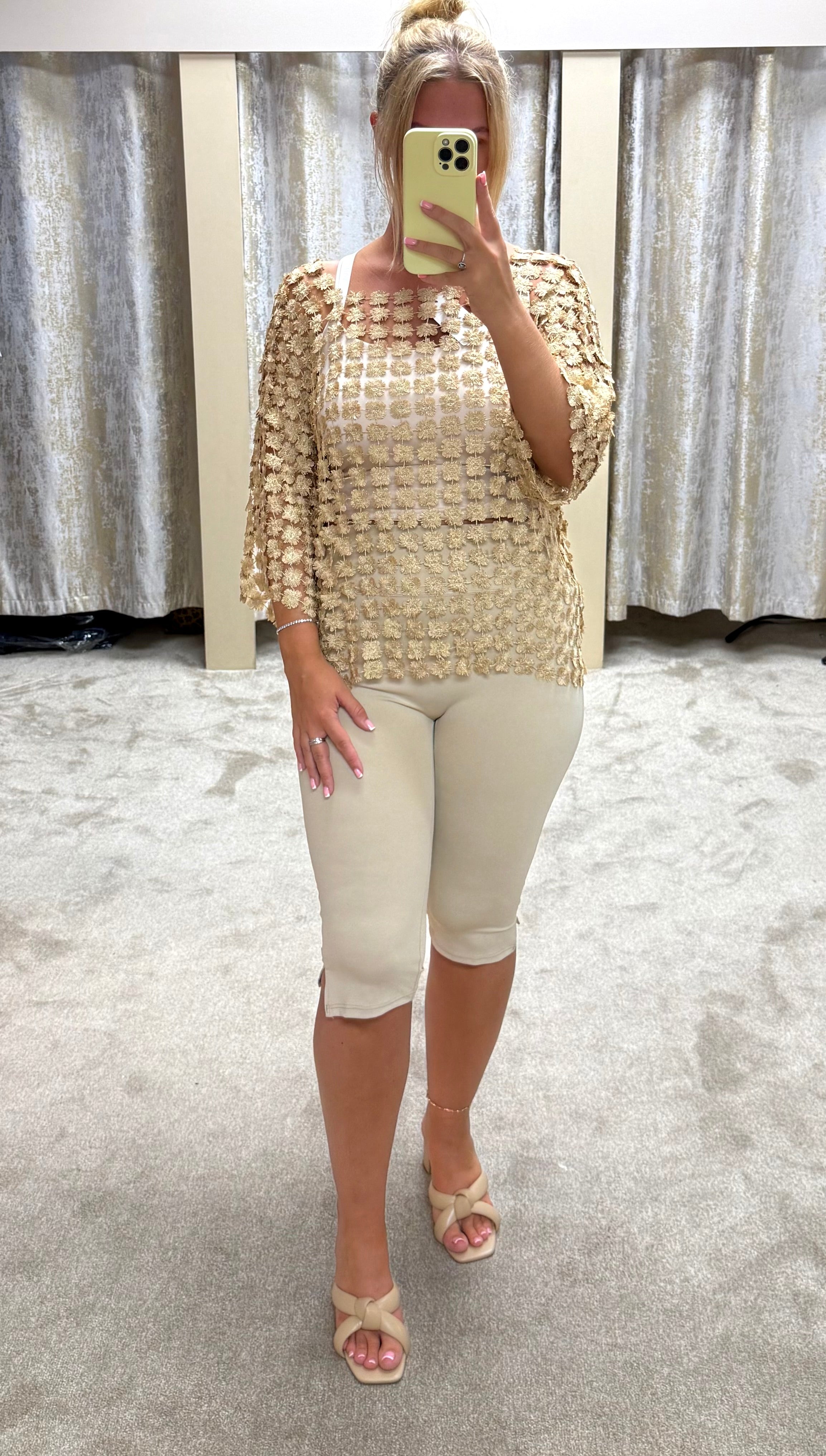 Metallic Crochet Flower Top