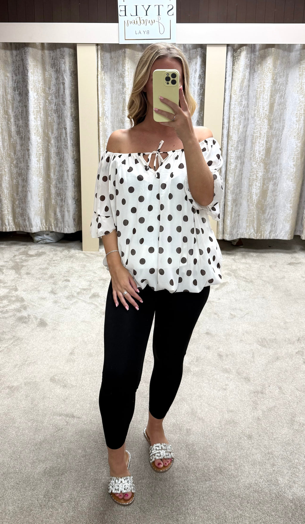 Polka Dot Elasticated Bubble Hem Top
