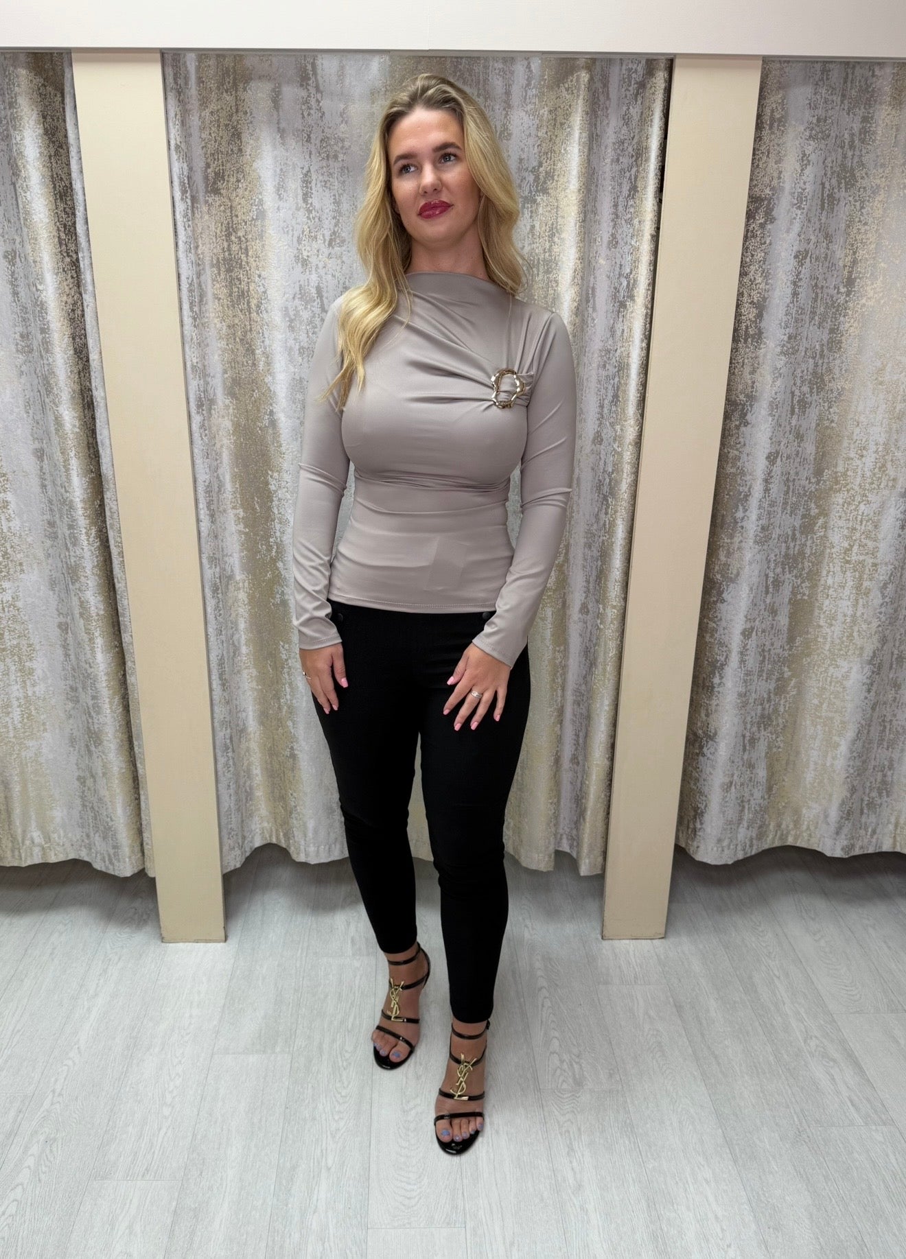 Gold Buckle Ruched Detail Top