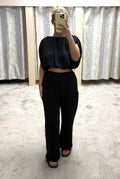 Bubble Hem Elasticated Top & Trouser Co Ord - Black