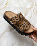 Diamanté Buckle Sliders - Leopard Print