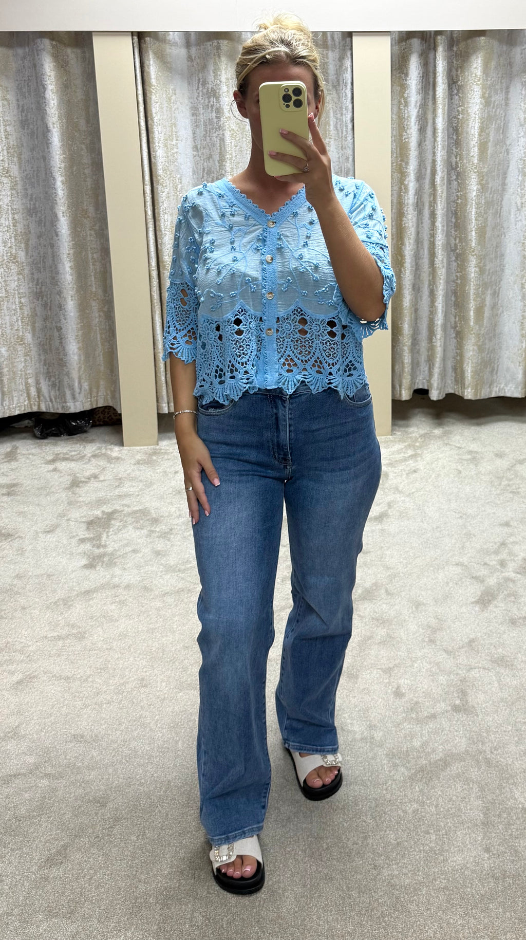 Flower Embroidered Crochet Detail Cardigan