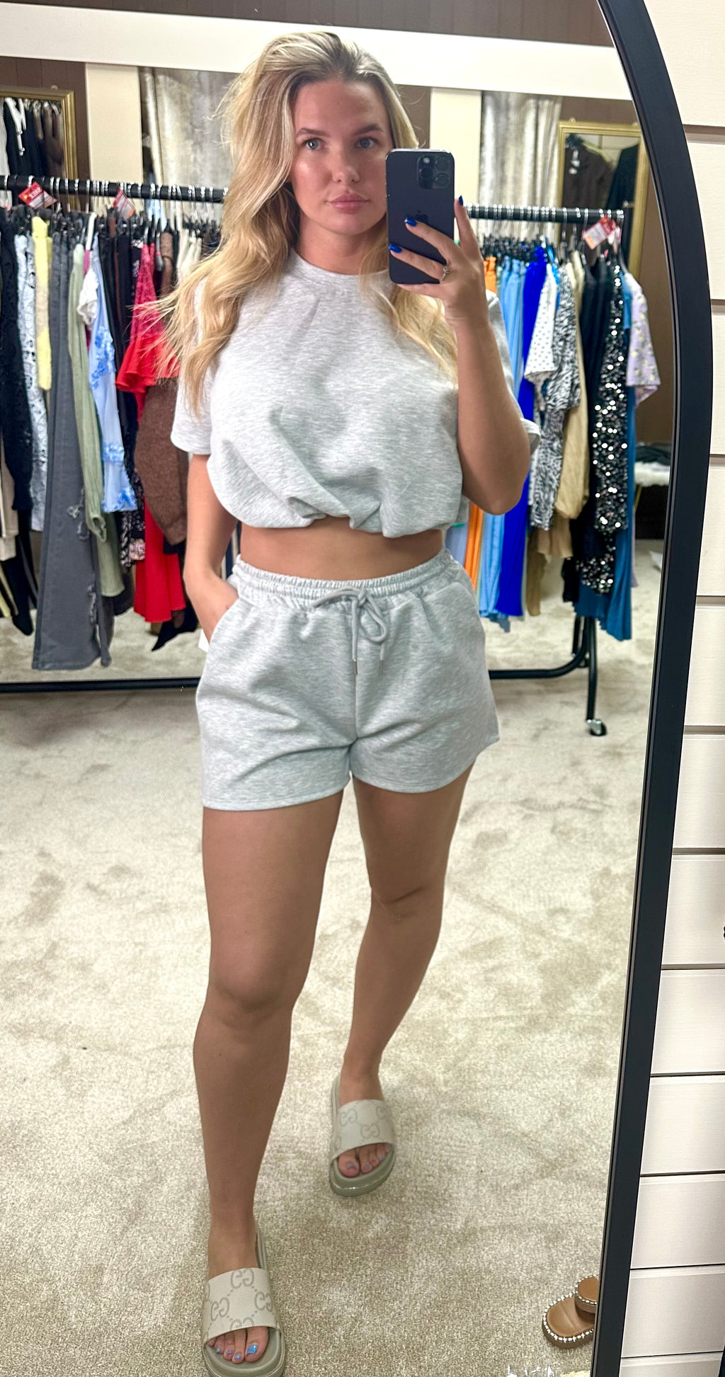 Bubble Hem Cropped Scuba Top & Shorts Co Ord