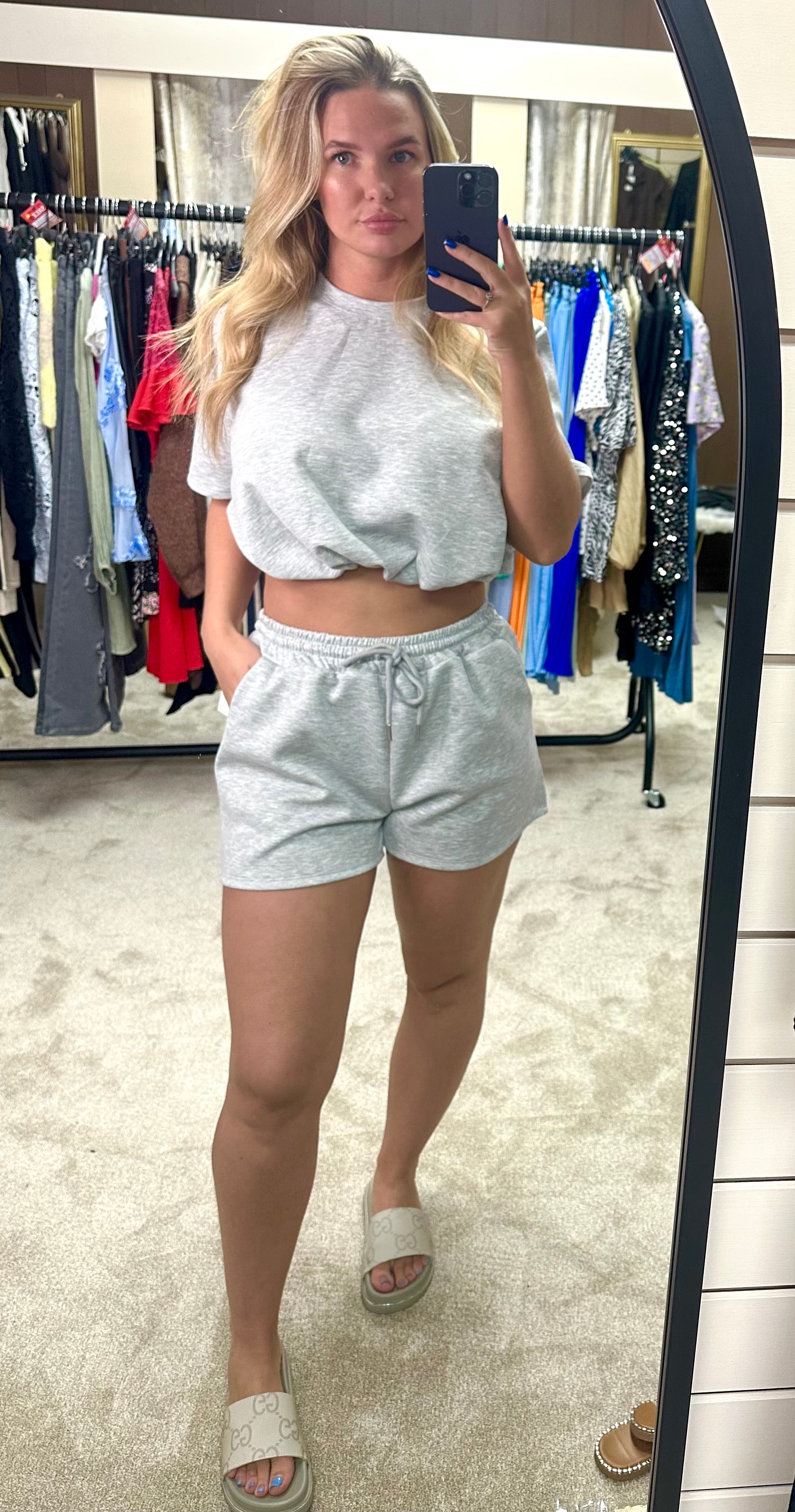 Bubble Hem Cropped Scuba Top & Shorts Co Ord
