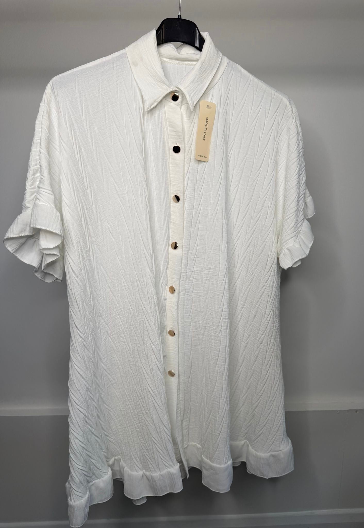 Gold Button Pleated Ruffle Hem Oversized Dress