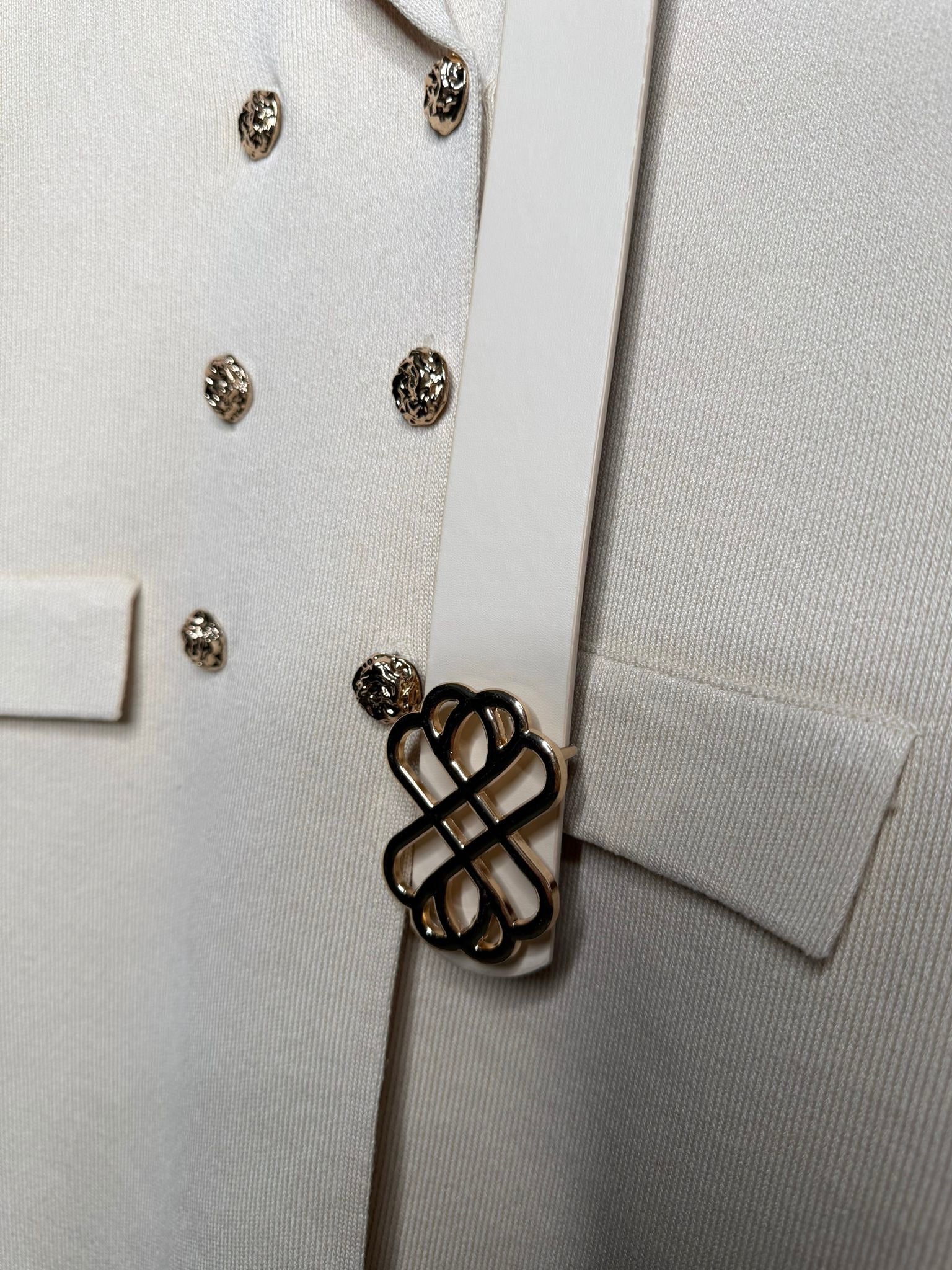 LUXE Gold Button & Belt Detail Waistcoat & Trousers Co Ord - Beige