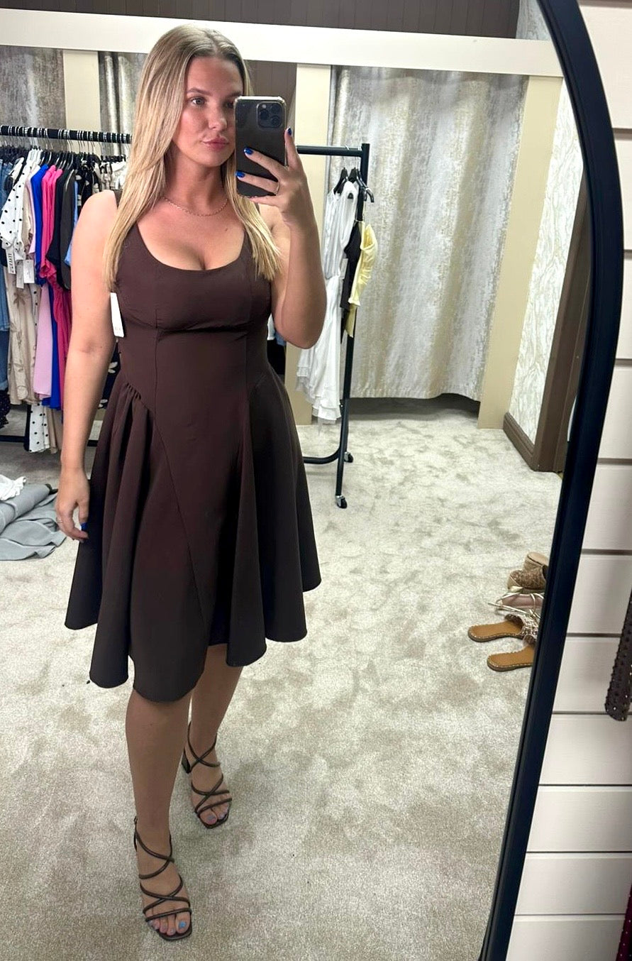 Fit & Flare Drop Waist Dress With Back Bow Detail
