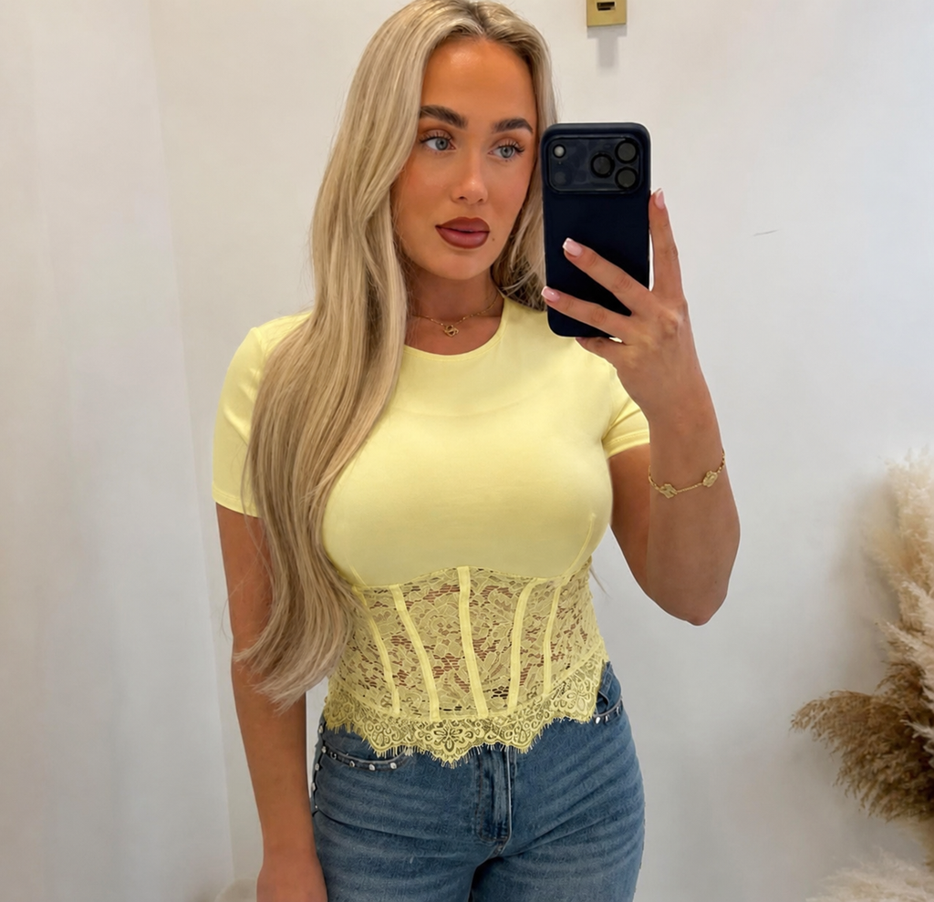 Lace Corset Detail Stretchy Top