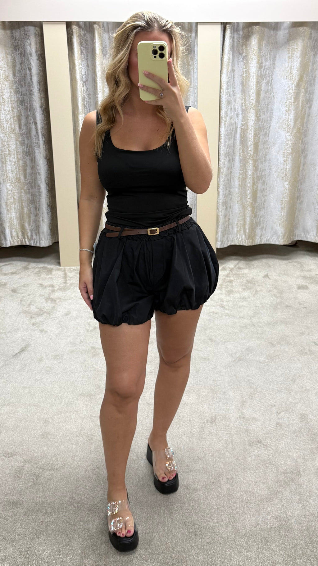 Balloon Hem Elasticated Belted Shorts