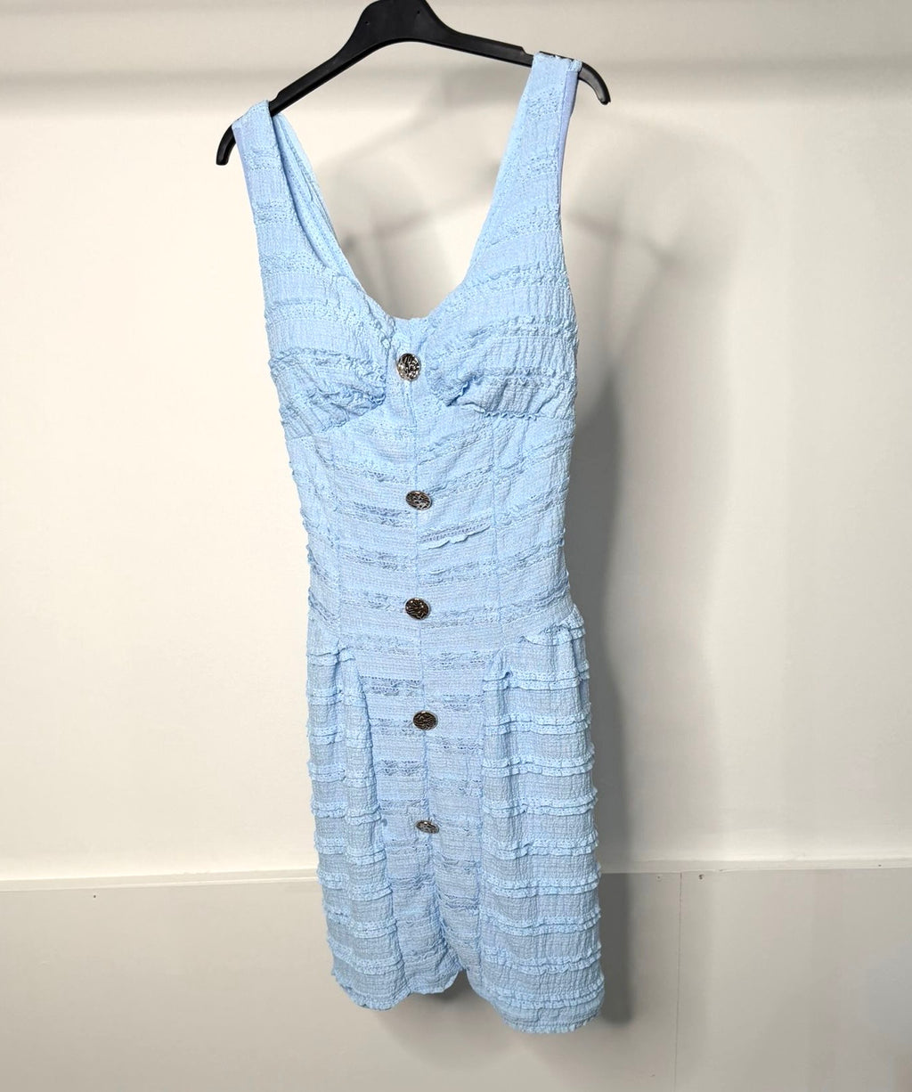 Gold Button Detail Waist Cinching Stretchy Dress