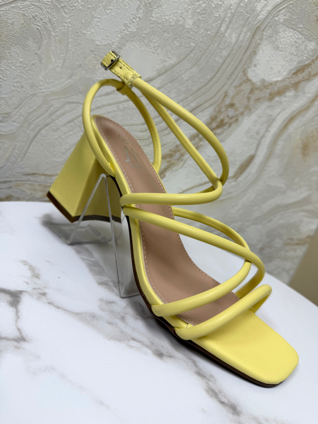 Strappy Comfy Block Heels - Lemon