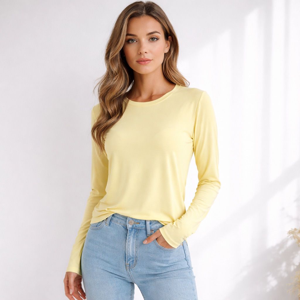 Double Layer Round Neck Slinky Long Sleeve Tops