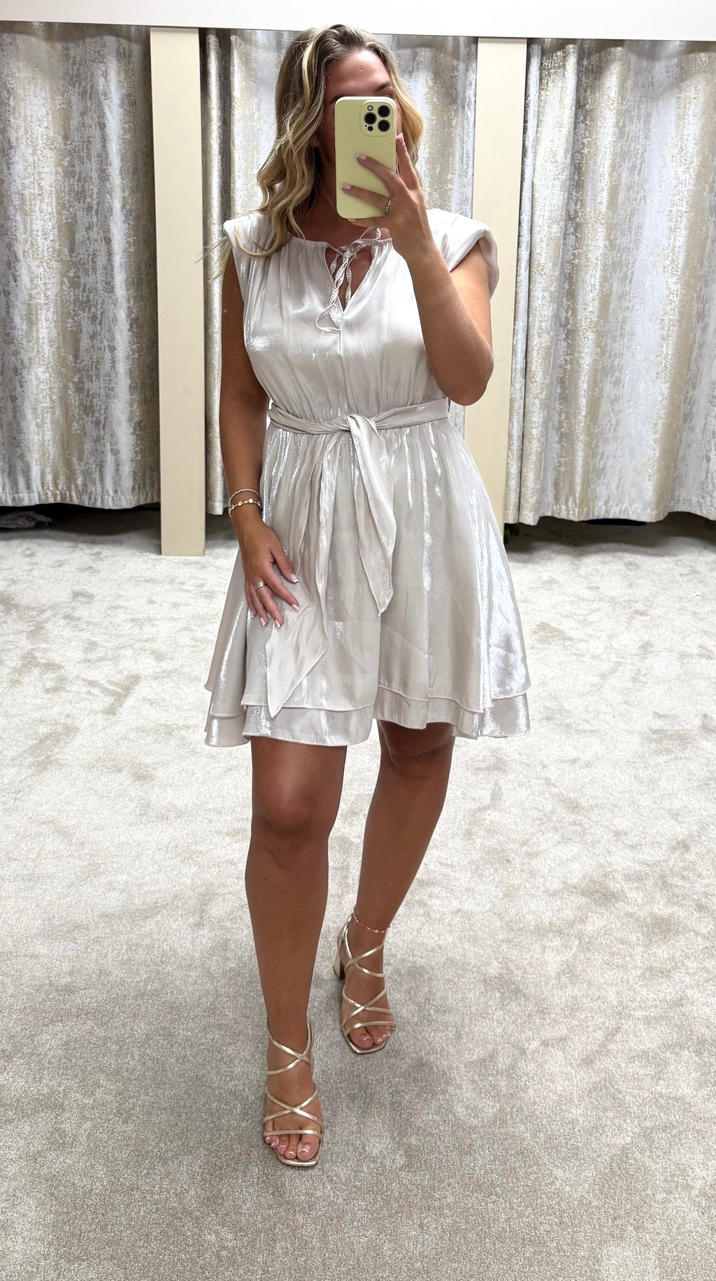 Shimmer Chiffon Layered Dress With Tie Waist