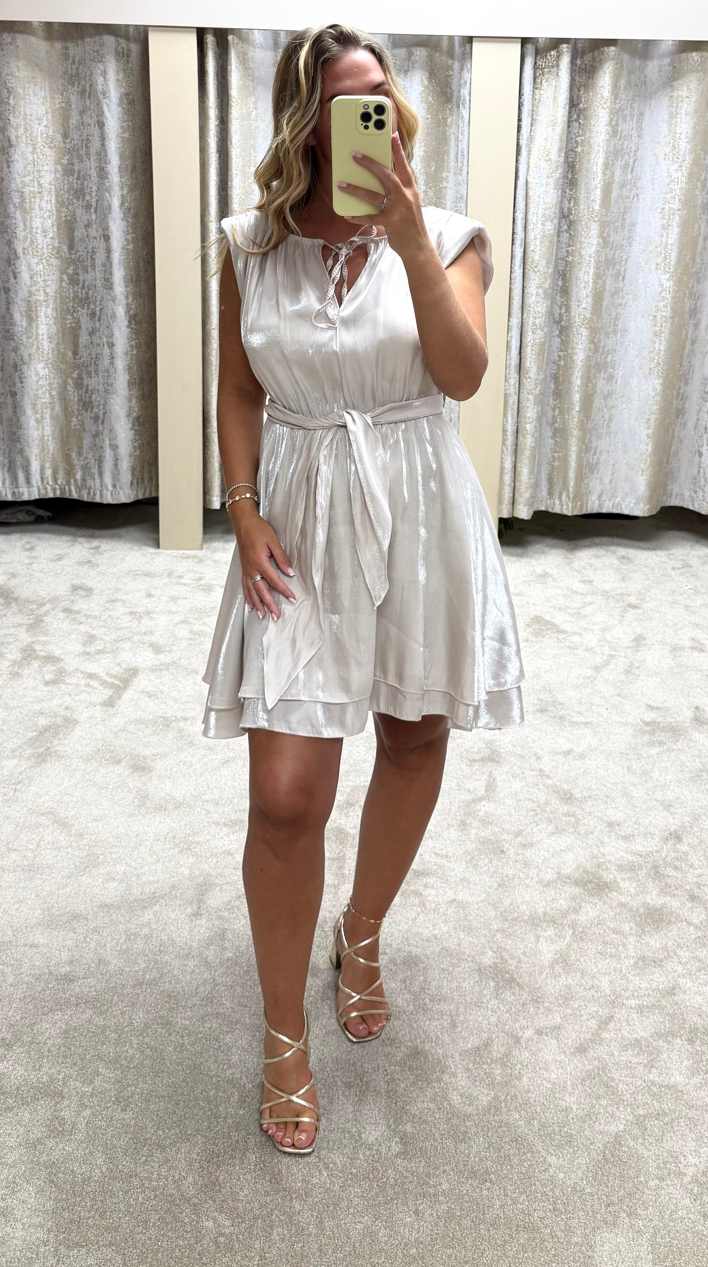 Shimmer Chiffon Layered Dress With Tie Waist