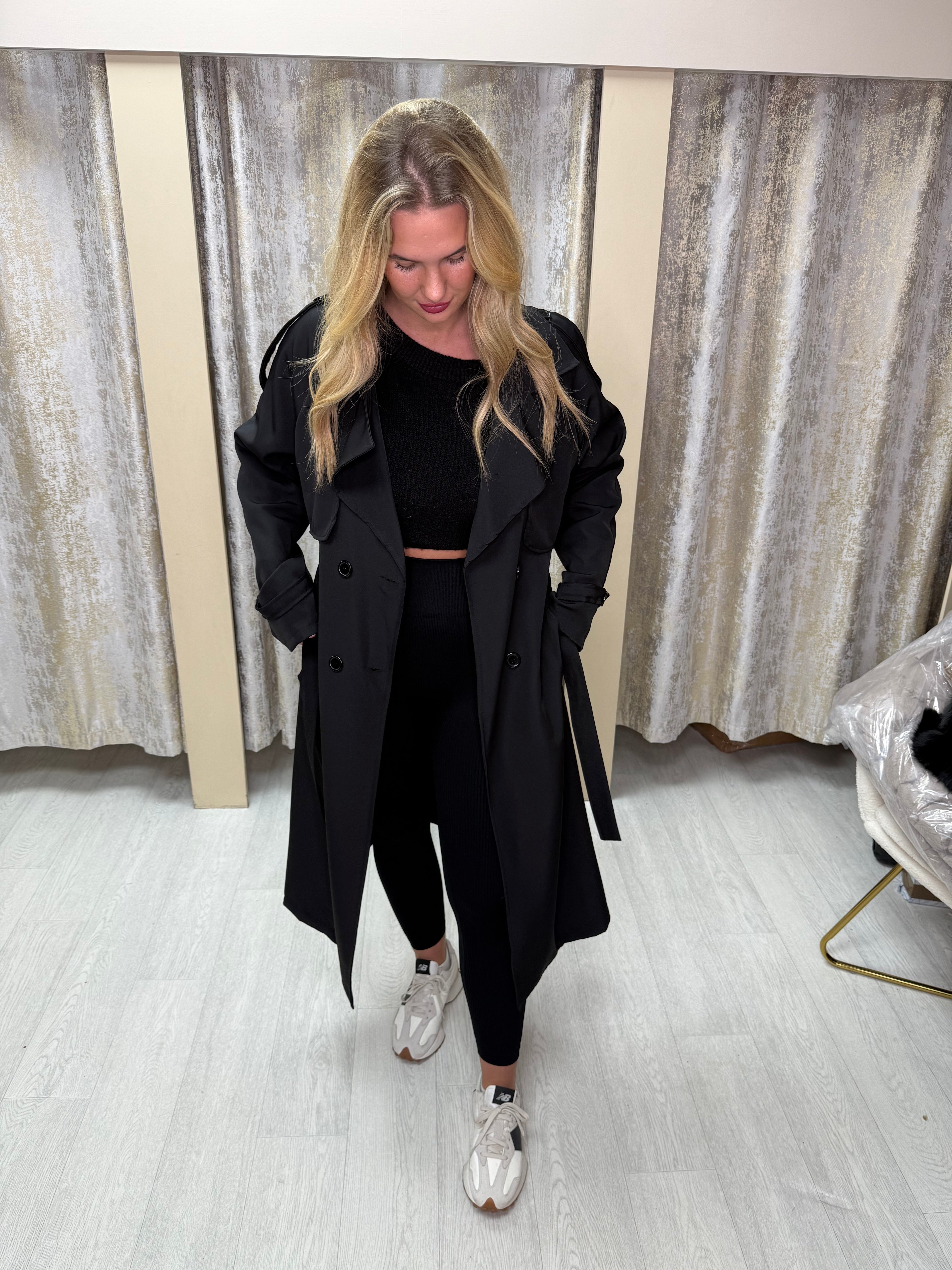 Double Breasted Lightweight Belted Trench Coat