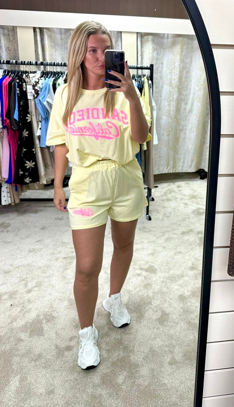 San Diego California Bubble Hem Cropped Top & Shorts Co Ord