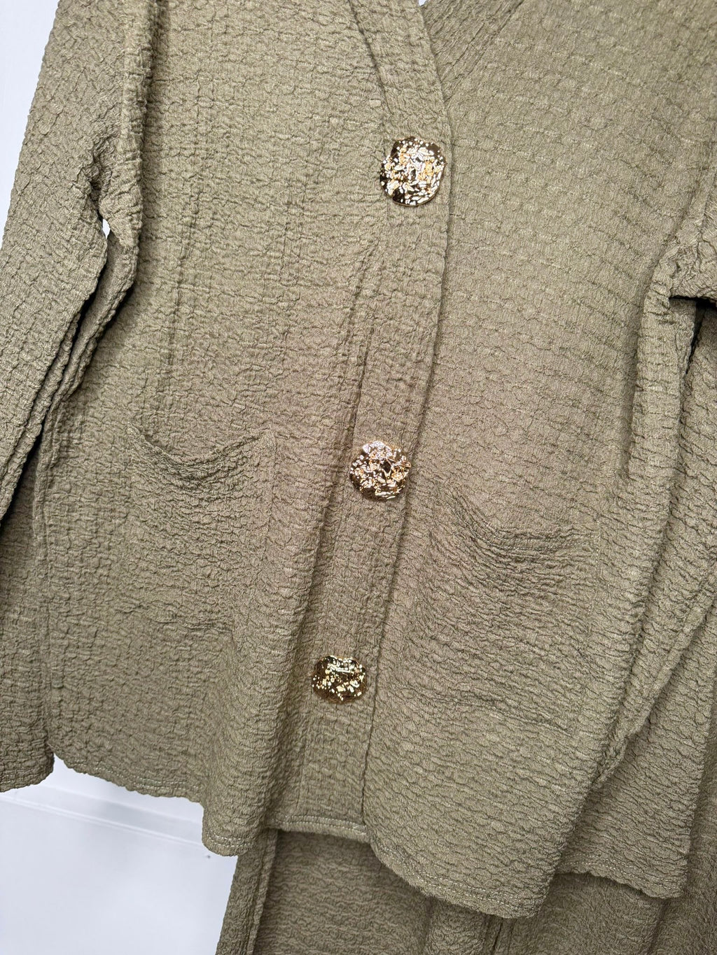 Crinkle Cheesecloth Gold Button Detail Co Ord