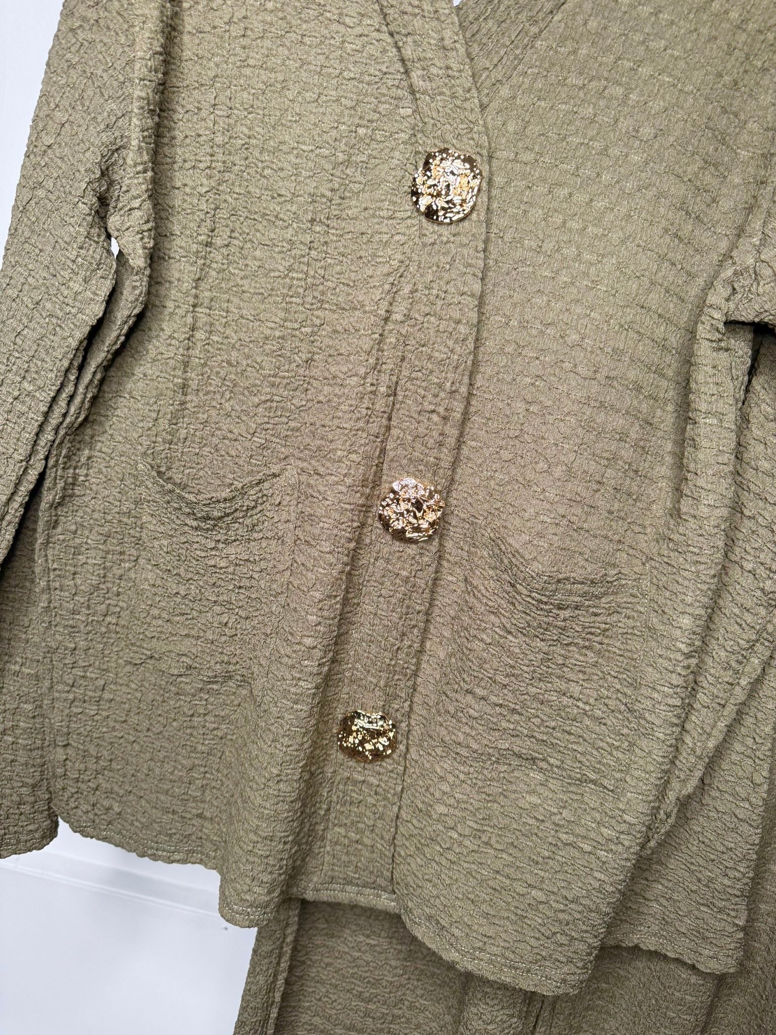 Crinkle Cheesecloth Gold Button Detail Co Ord