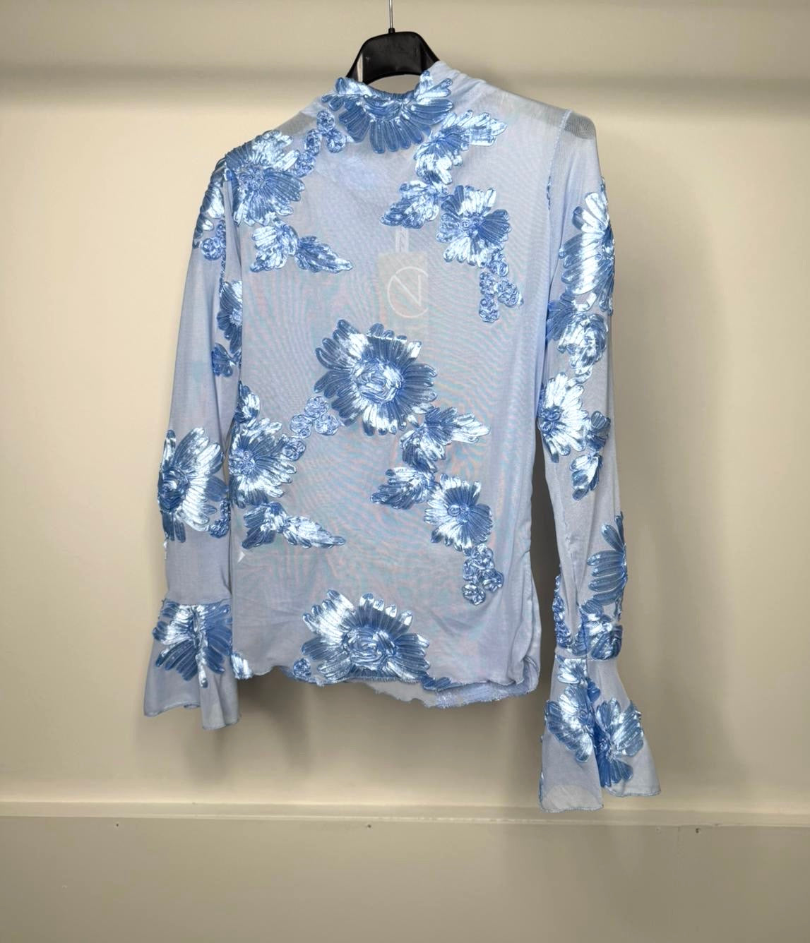 Flower Embroidered Long Sleeve Mesh Top