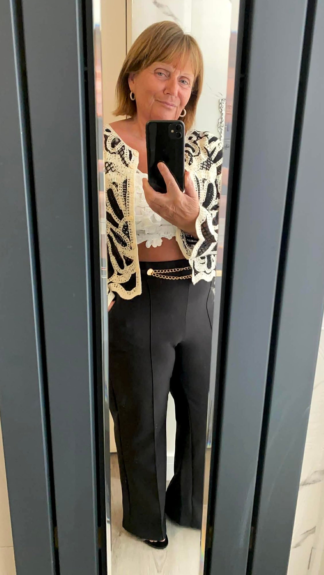 Gold Chain Detail Lined Stretchy Soft Formal Trousers