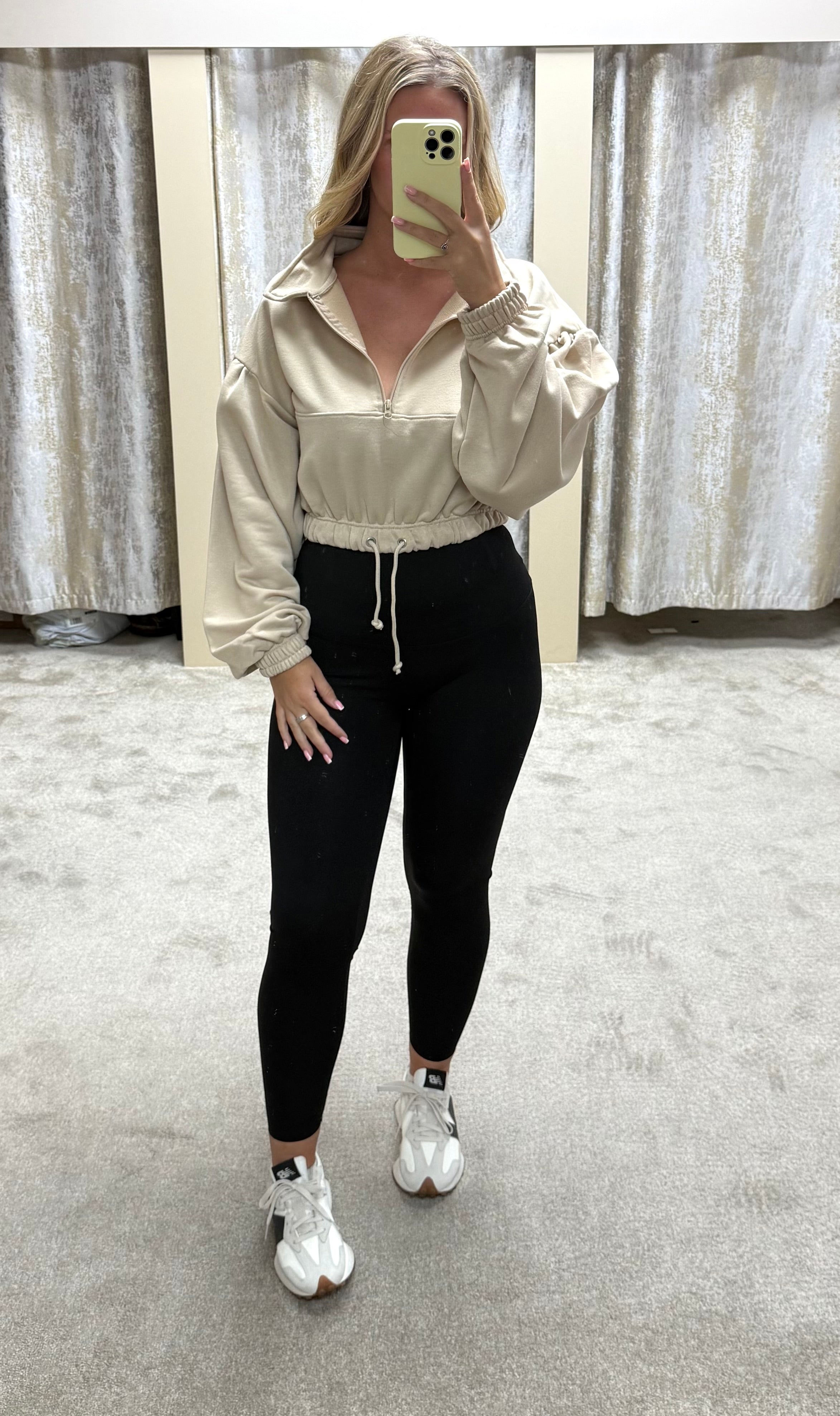 Beige Oversized Waist Cinching Hoodie