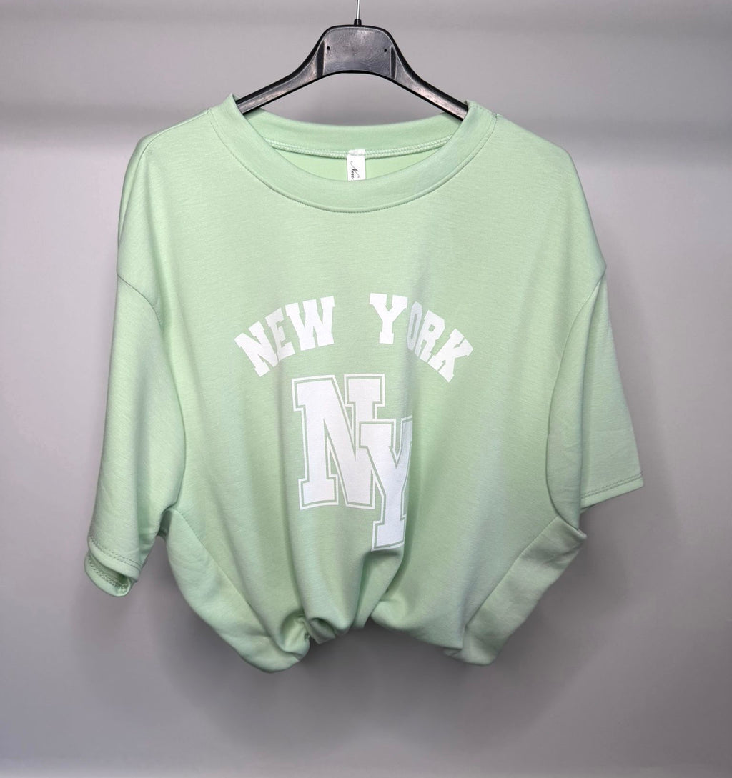 Bubble Hem Cropped Scuba Top - New York Logo