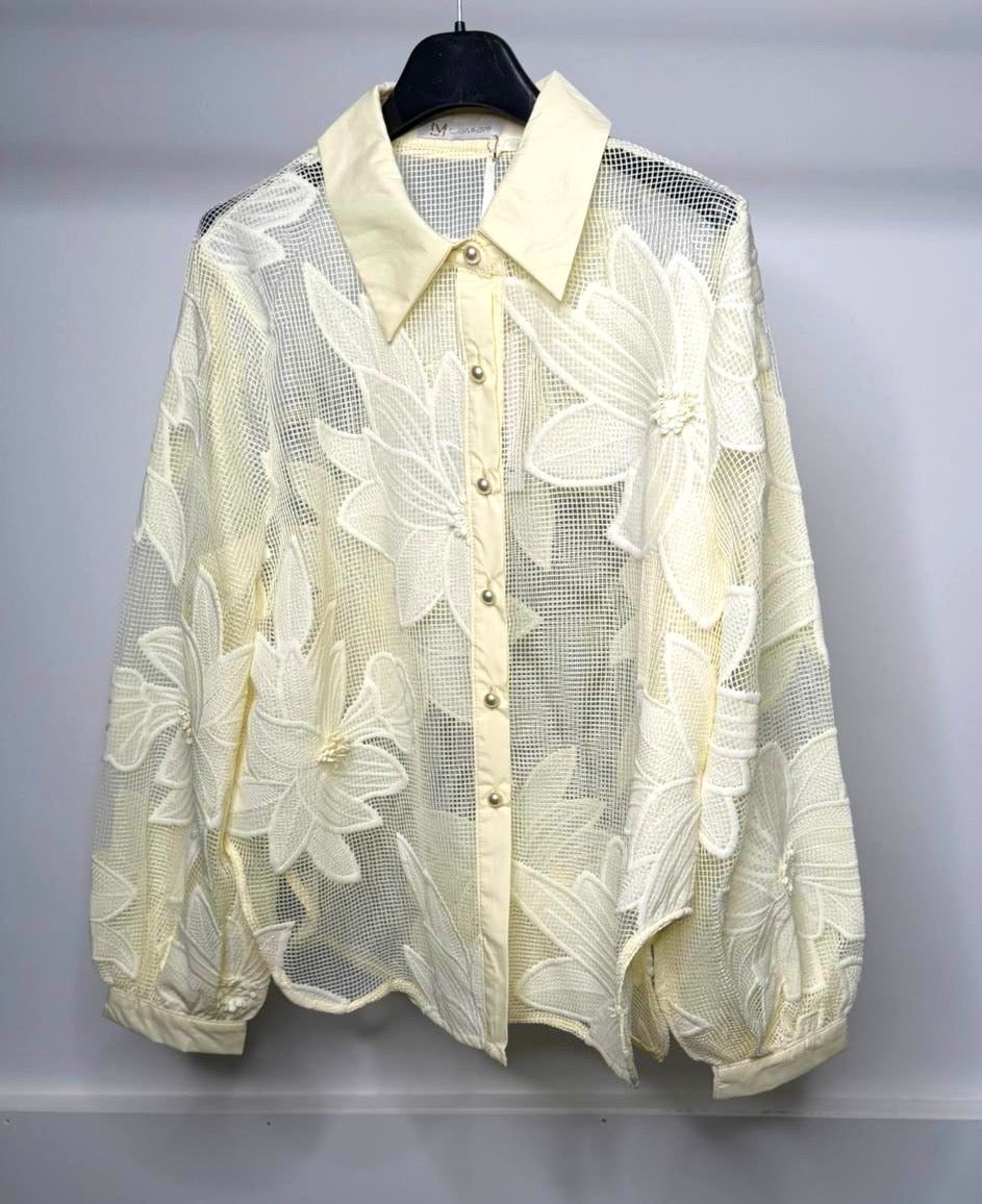 LUXE Mesh Flower Detail Oversized Shirt