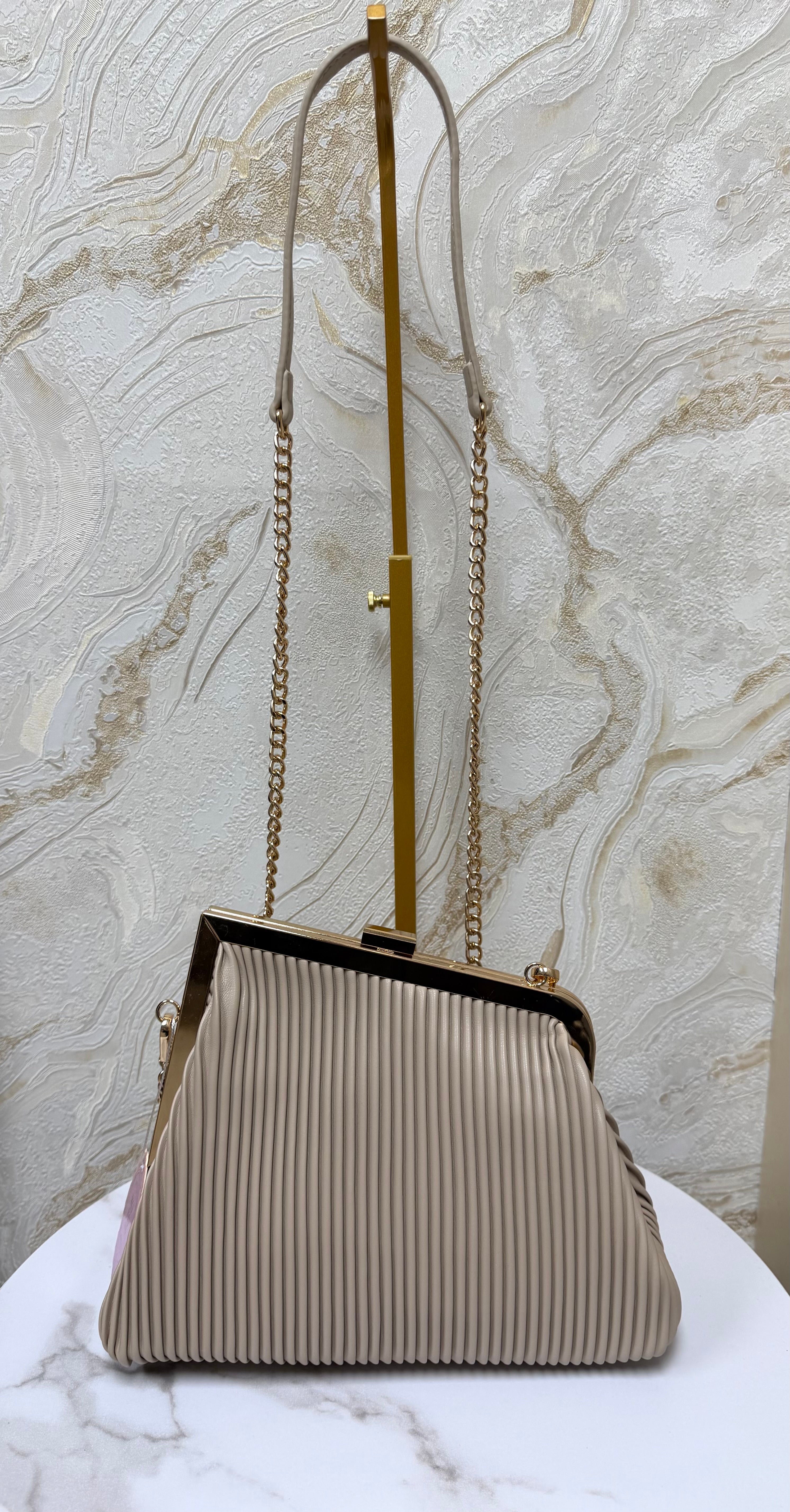 Boujee Asymmetrical Soft Ribbed Bag - Beige