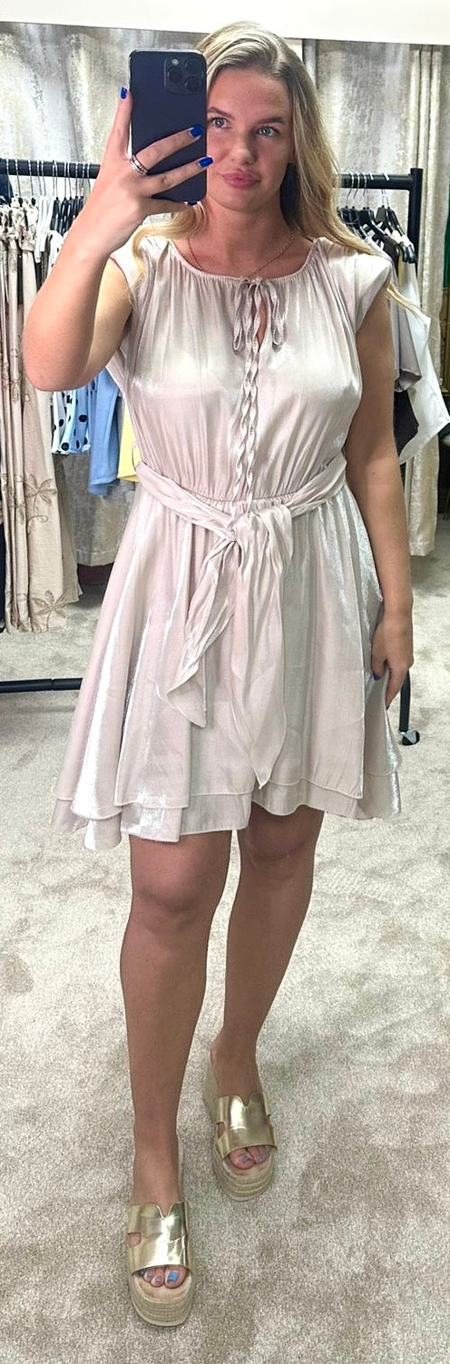 Shimmer Chiffon Tie Waist Layered Dress