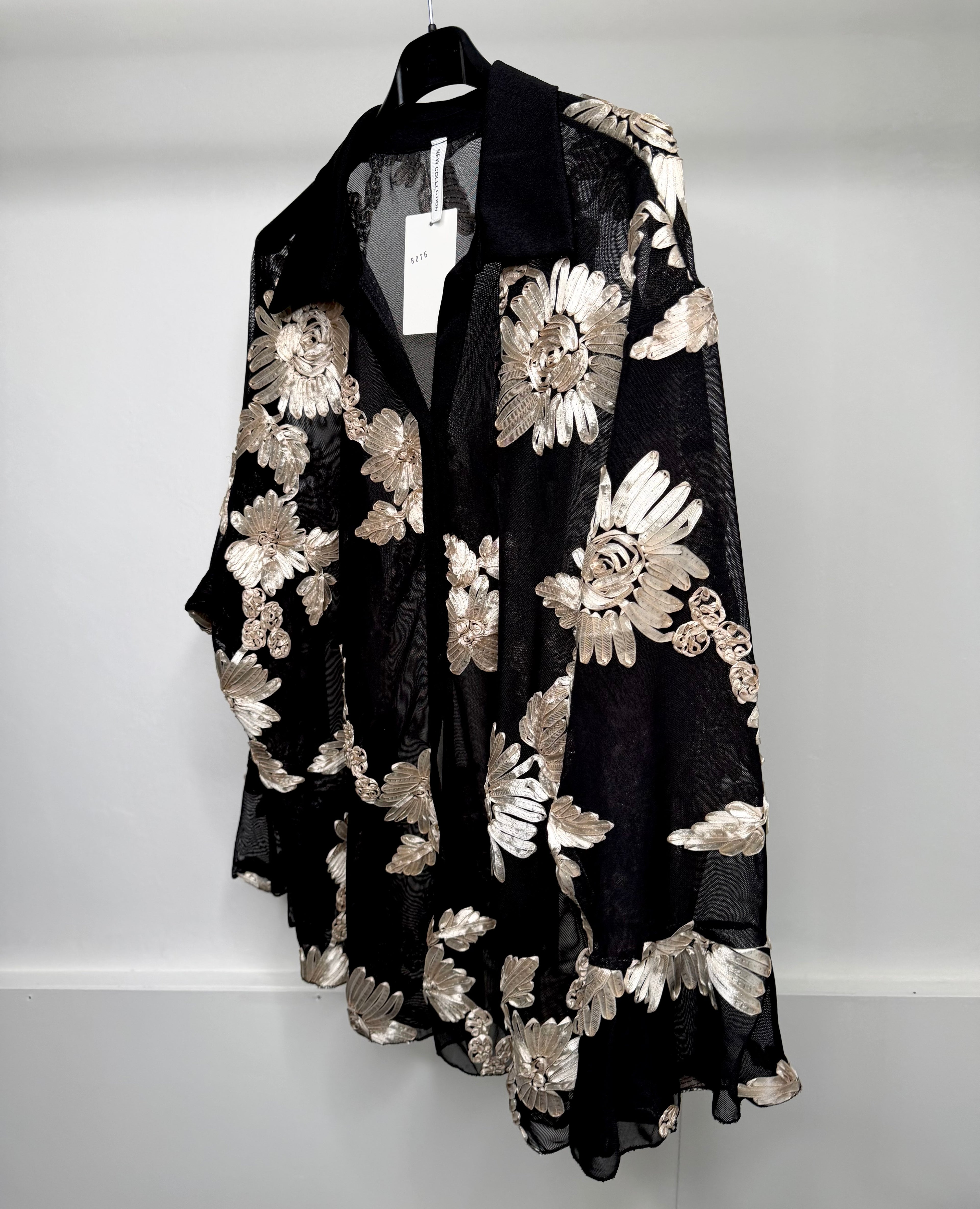 PLUS SIZE - Flower Embroidered Mesh Shirt with Bell Sleeve Detail