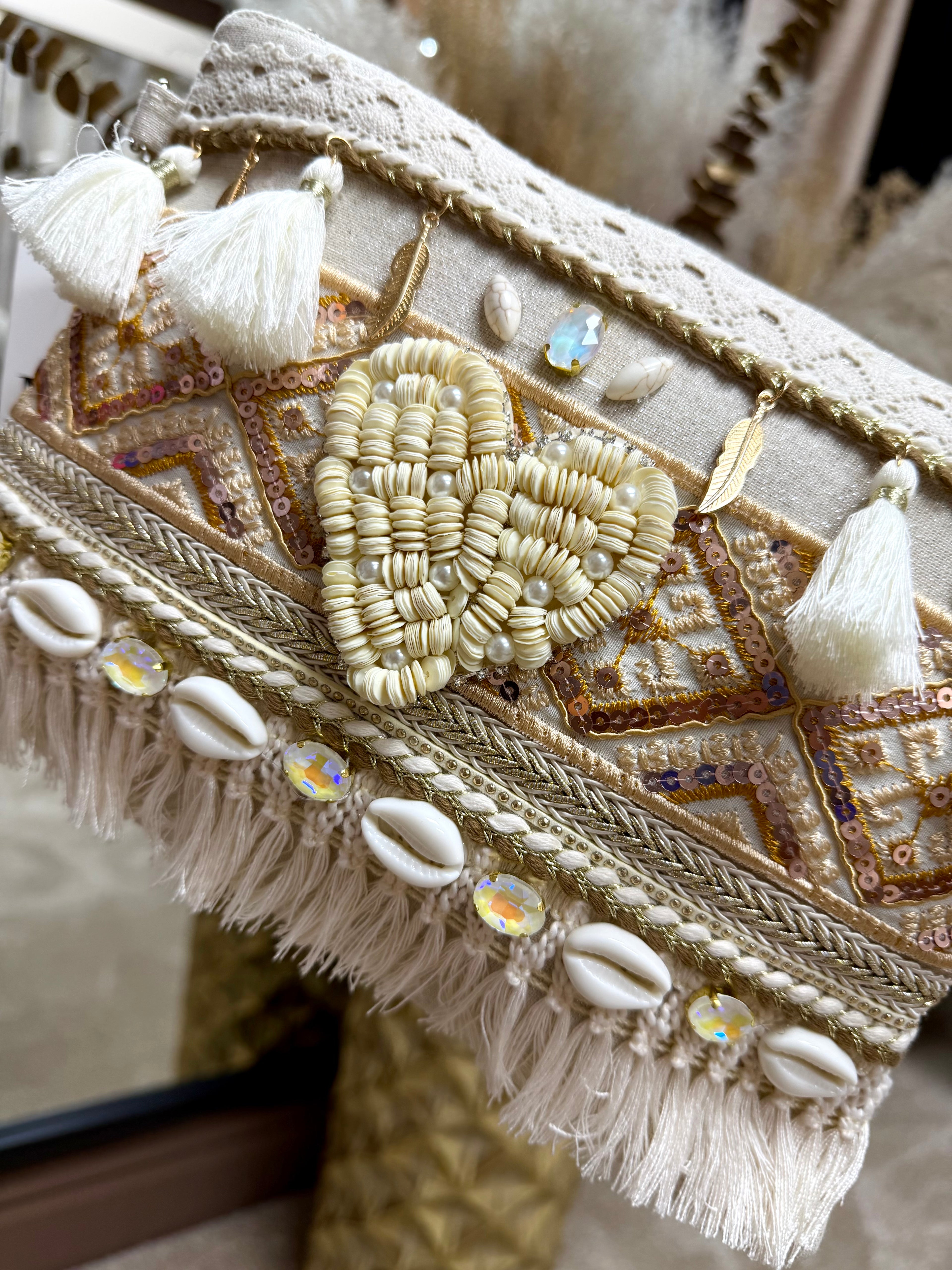 Embellished Boho Clutch Bag - Love Heart