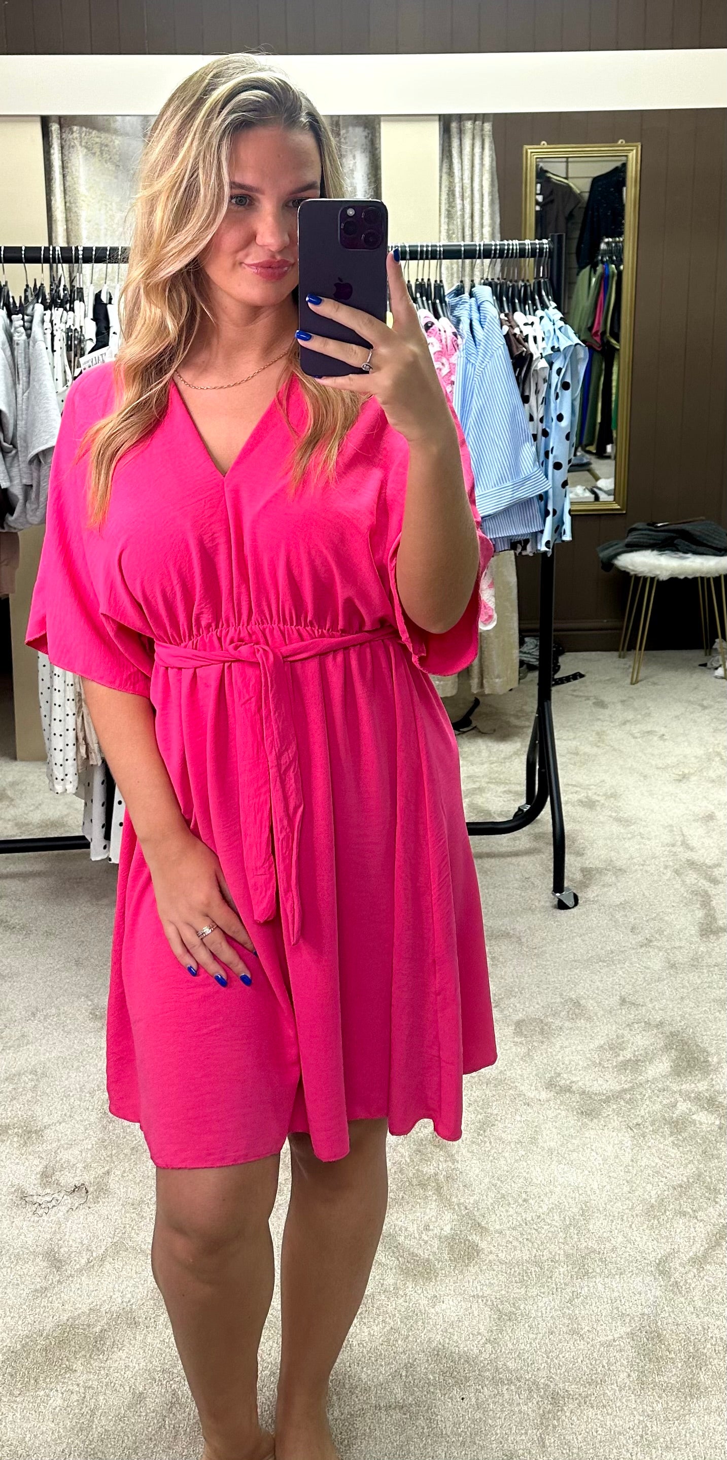 Angel Sleeve Elasticated Tie Waist Dress
