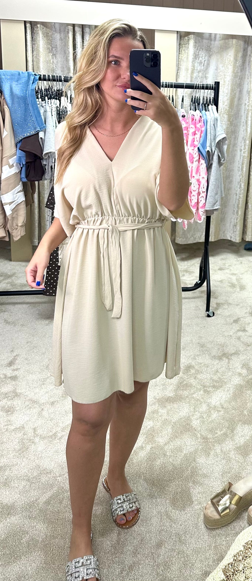 Angel Sleeve Elasticated Tie Waist Dress