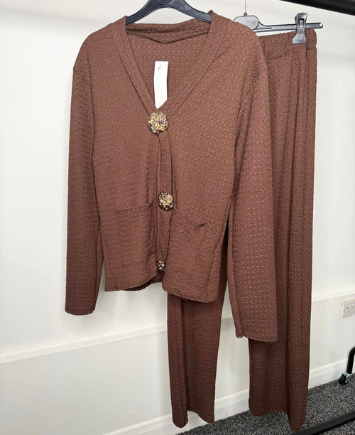 Crinkle Cheesecloth Gold Button Detail Co Ord