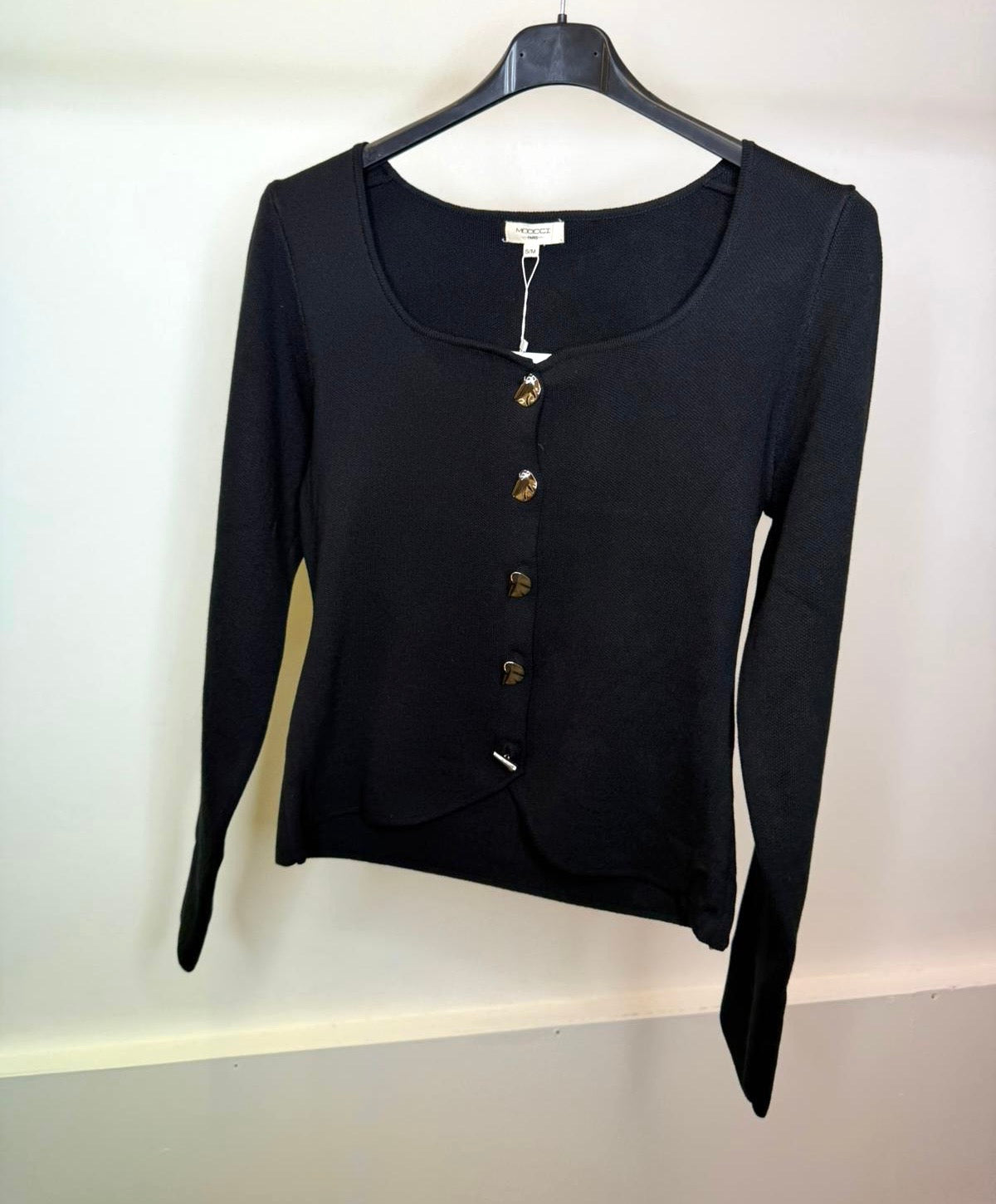 Silver Button Detail Round Neck Long Sleeve Top